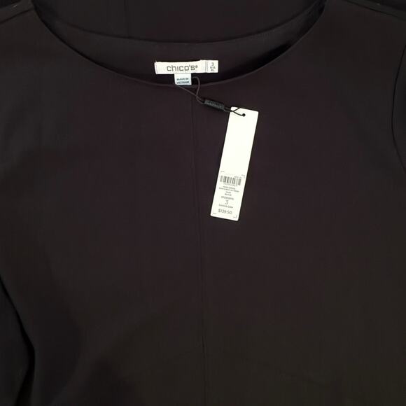 Chico's Dress NWT Size 3 (XL) Elbow-Sleeved Black Maxi Bateau Neckline A-Line - Picture 4 of 7